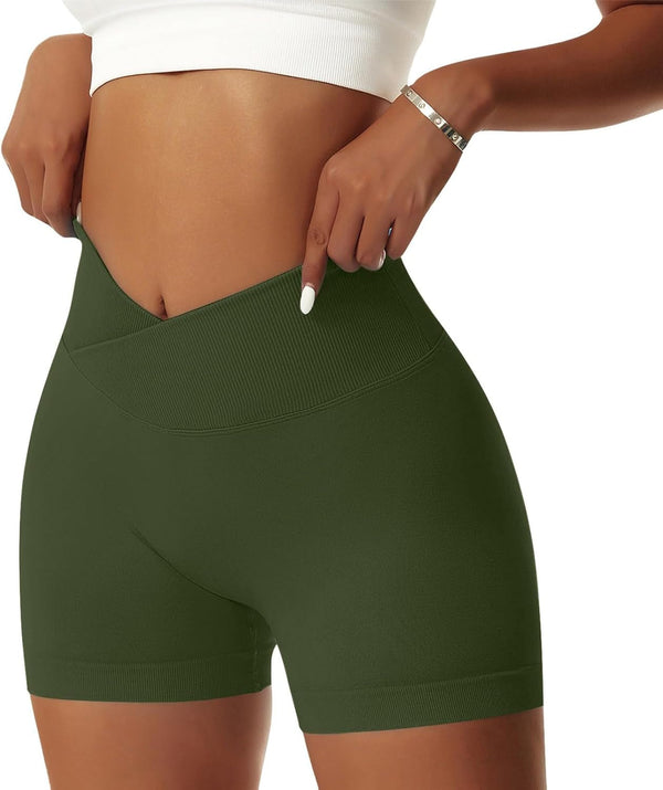 Women'S Workout Gym Shorts Booty V Cross Spandex Yoga Biker Shorts Scrunch Butt High Waisted Athletic Leggings