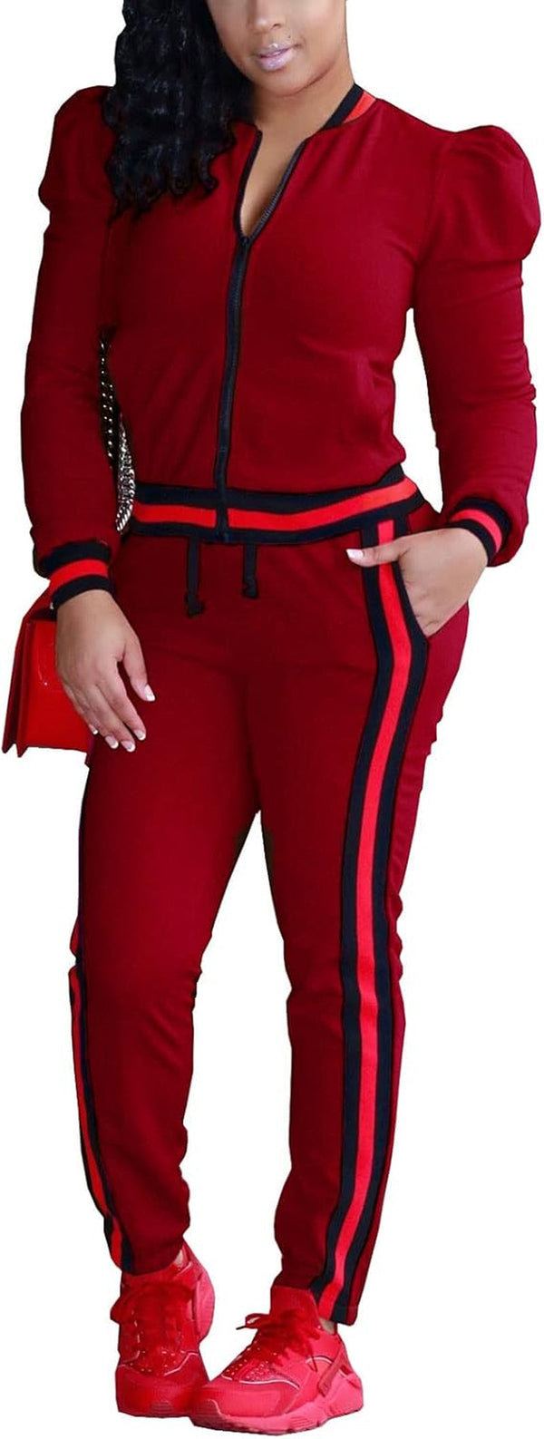 Women'S 2 Pieces Outfits Long Sleeve Zipper Jacket and Pants Set Tracksuits