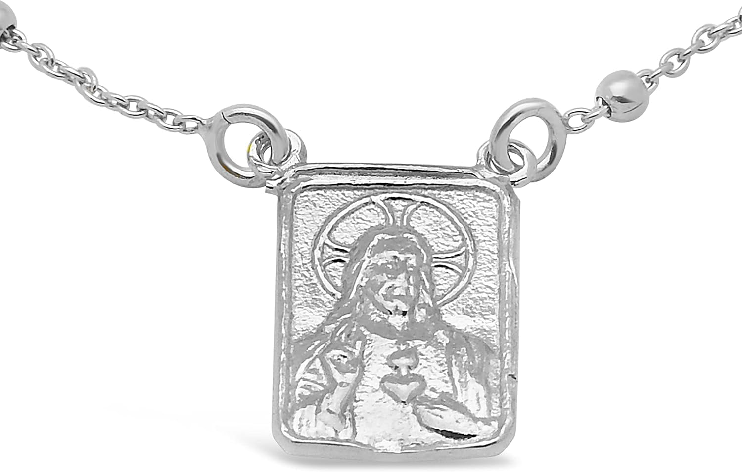 FRONAY Sterling Silver Scapular Necklace for Women, Sacred Heart of Jesus & Our Lady of Mount Carmel Medal, Double Sided Single Pendant, 16 Inches