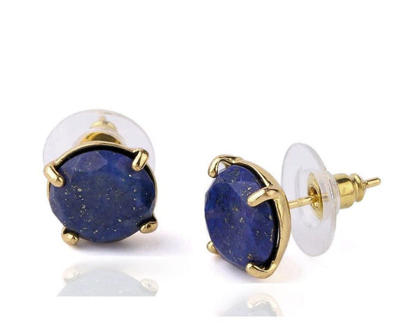 Real Natural Stones Lapis Lazuli Earrings round Faceted Stud Earrings Gold-Filled Genuine Gemstone - USA  (Lapis-Lazuli)
