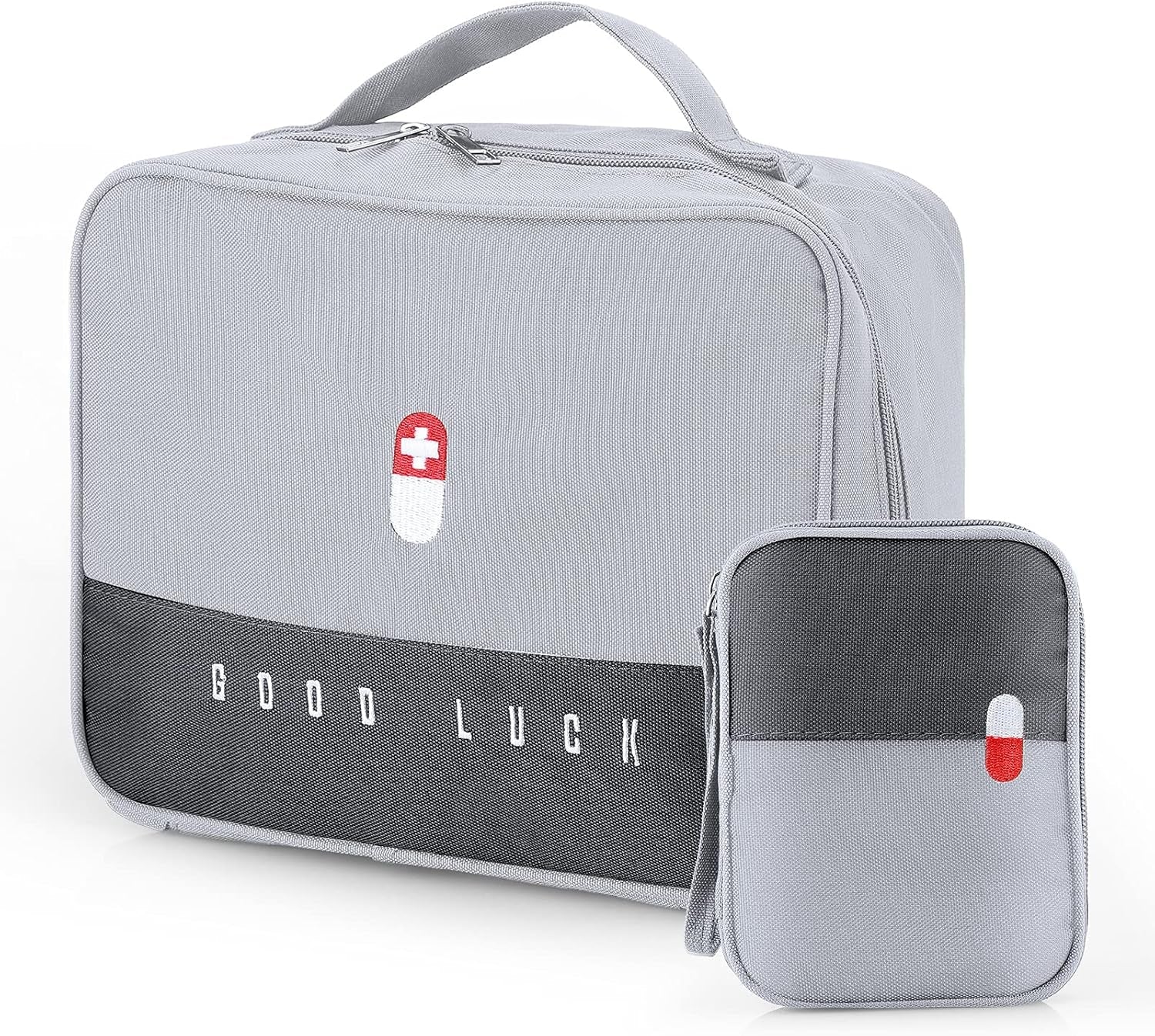 2Pcs First Aid Kit Bag Empty Portable Emergency Kits Trauma Bag - Ideal for Car, Trucks, Camping, Hiking, Travel, Office, Sports, Pets, Hunting, Home (Grey)