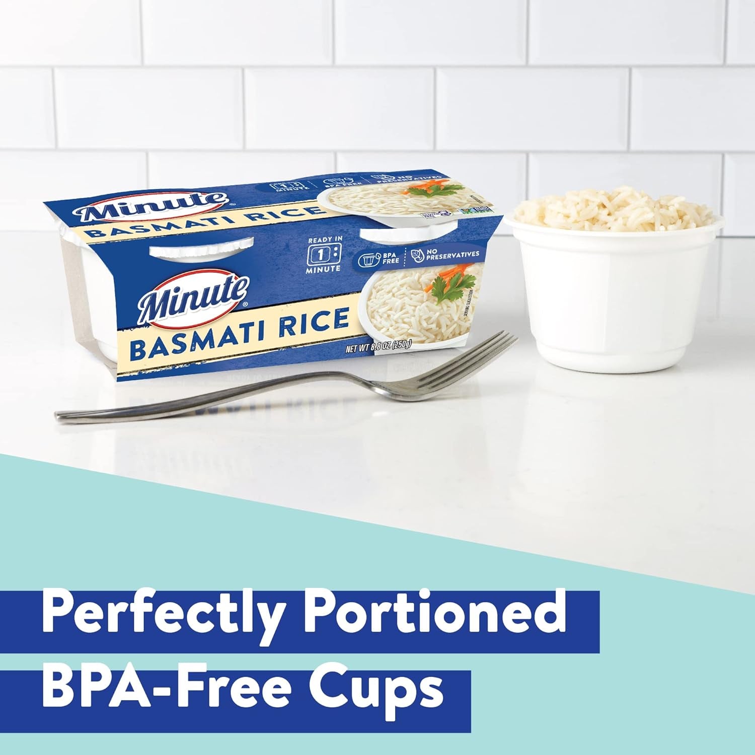 Ready-To-Serve Basmati Rice, Microwavable Rice Cups, 4.4-Ounce Cups, 2 Count, (Pack of 8)