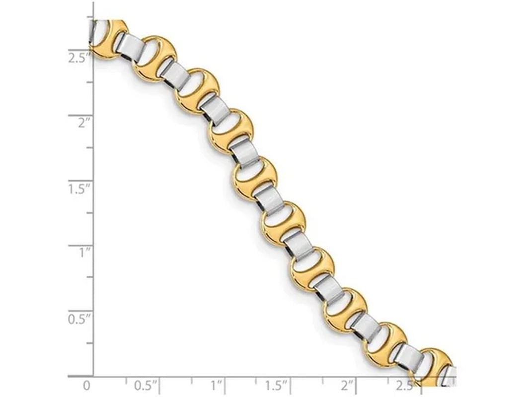 Two Tone 14K White and Yellow Gold Link Bracelet in Polished 14K Yellow Gold (7.50 Inches)