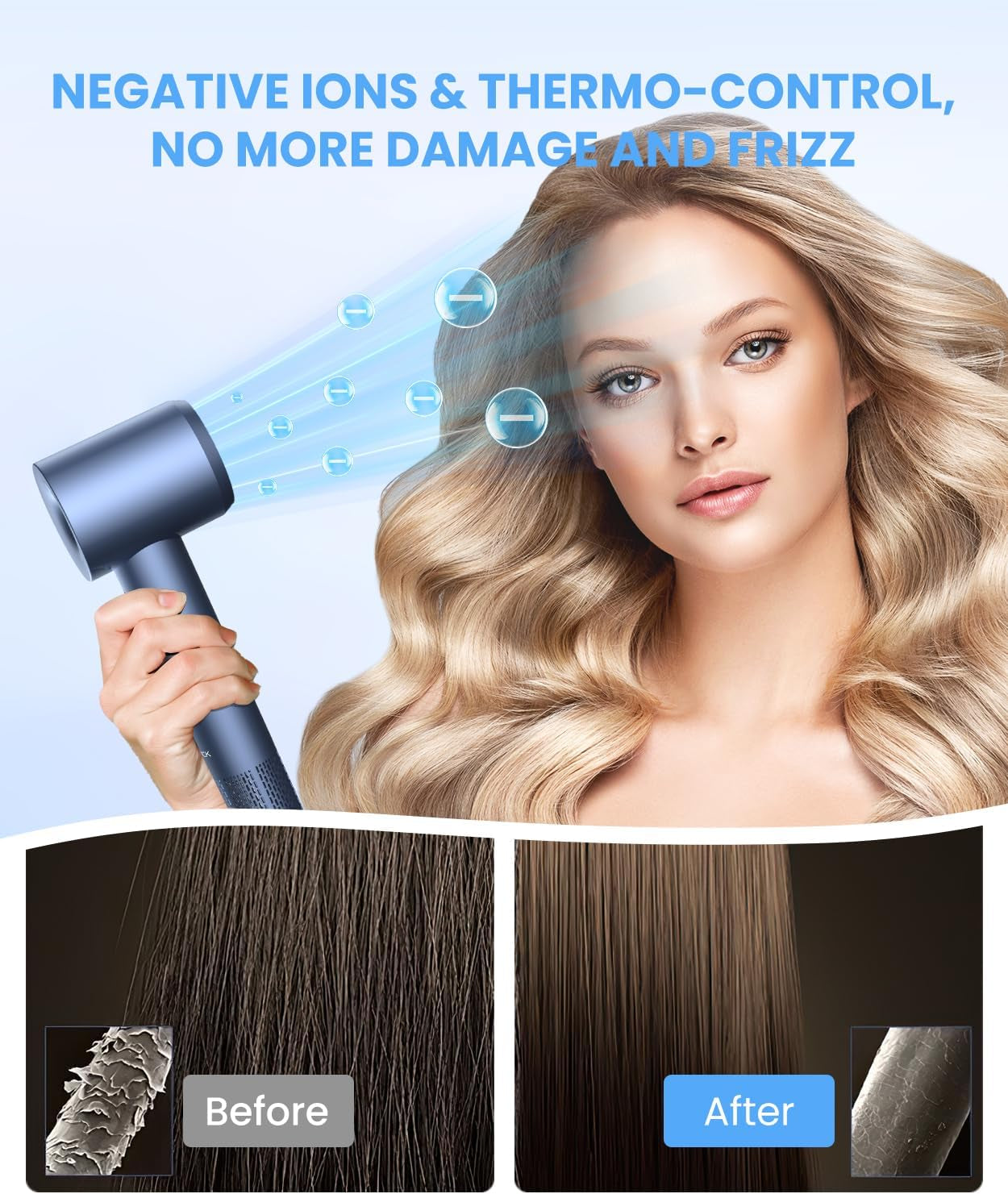 Hair Dryer, Ionic Blow Dryer, Professional High-Speed Hairdryer with 150,000 RPM Motor for Fast Drying, 5 Temps/3 Speeds Lightweight Hairdryer with Magnetic Nozzle for Home Travel Women Man