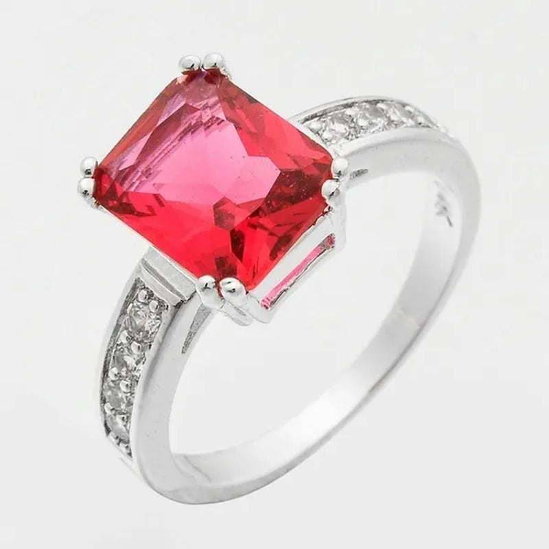 Lady Jewelry 3.99Ct Ruby Diamond 14K White Gold Ring Size6-10