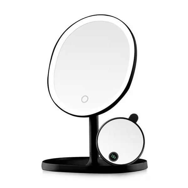 6 In. X 12 In. Surface-Mount Lighted Tabletop/Medicine Cabinet Makeup Mirror with 10X Mini Magnetic Mirror in Black