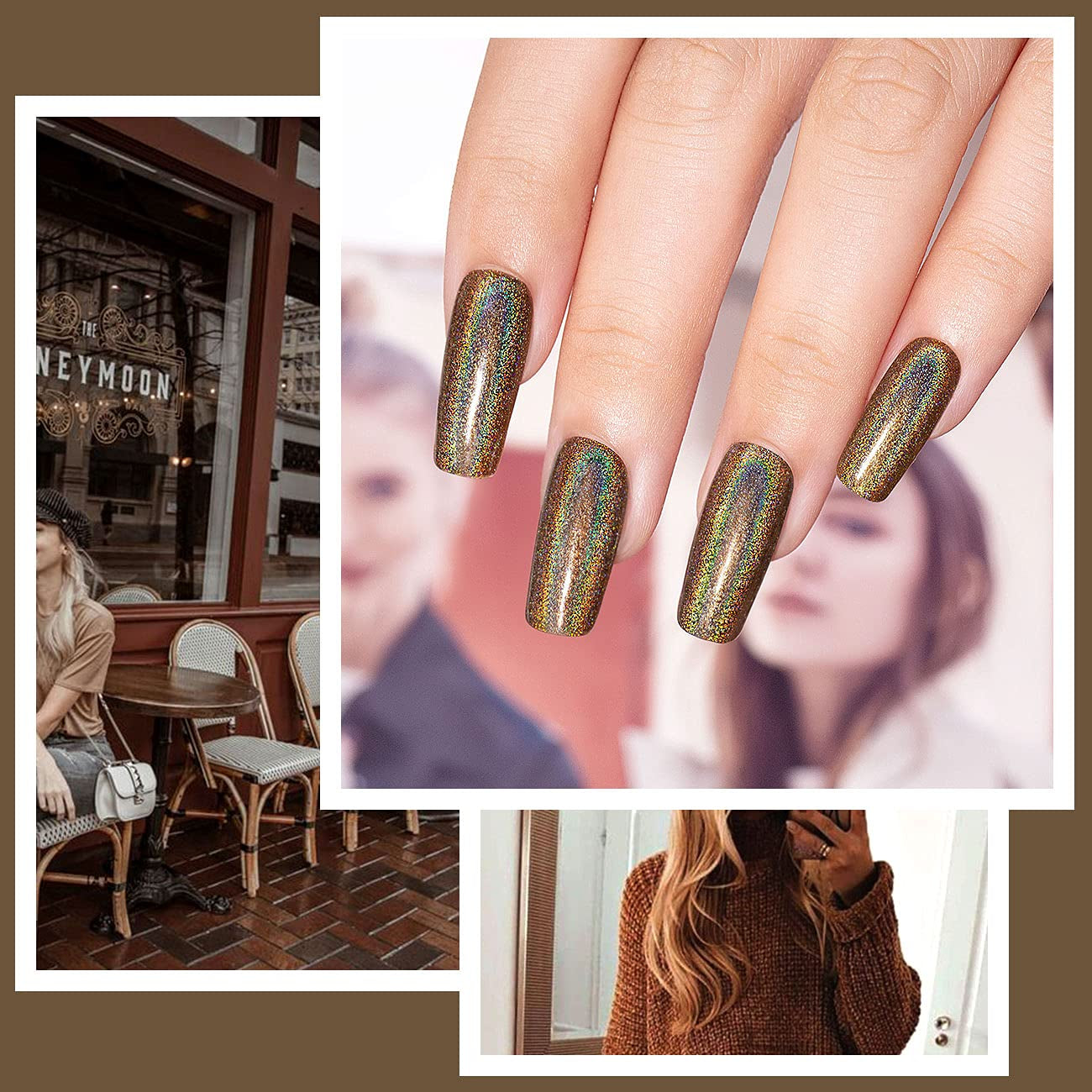 Holographic Nail Polish Caramel Brown Gel Polish Mermaid Unicorn Effect Soak off Nail Gel Curing Required Nail Art Home Gel Manicure