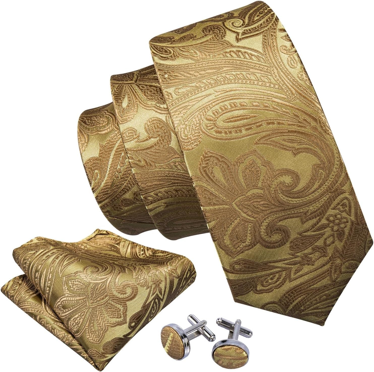 Men Tie Set Paisley Silk Necktie Pocket Square Cufflinks Formal Wedding Business Party