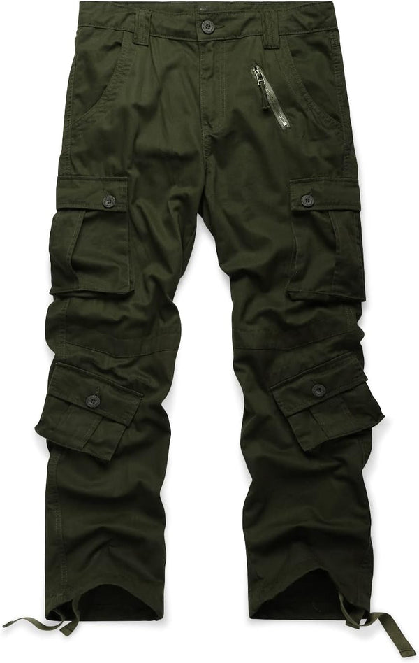 Men'S Cotton Casual Cargo Work Pants Baggy Camo Tactical Combat Trousers with 8 Pockets (No Belt)