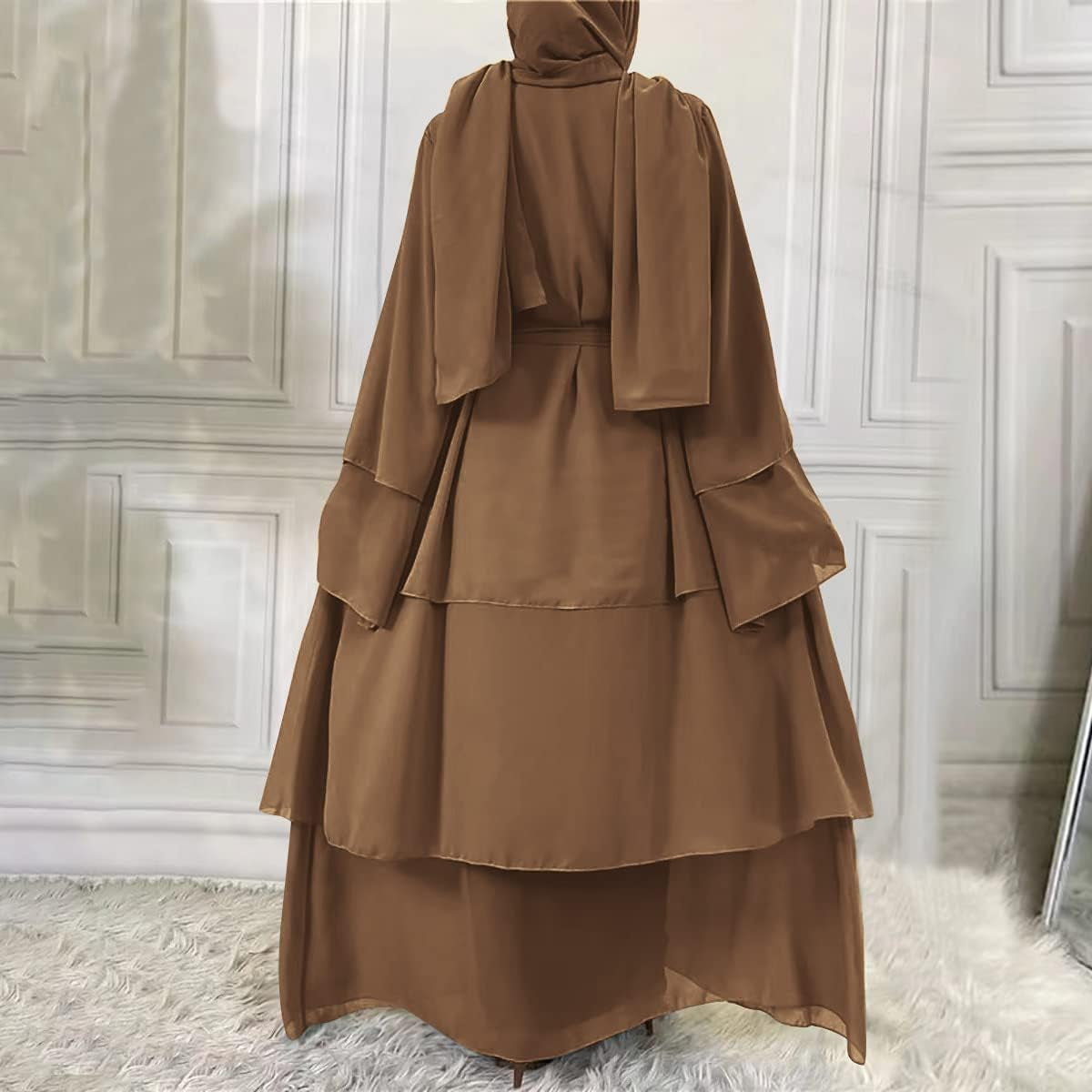 Muslim Abaya Dress for Women - Long Sleeve Islamic Dubai Abaya Cardigan Robe - Middle East Prayer Dress with Hijab