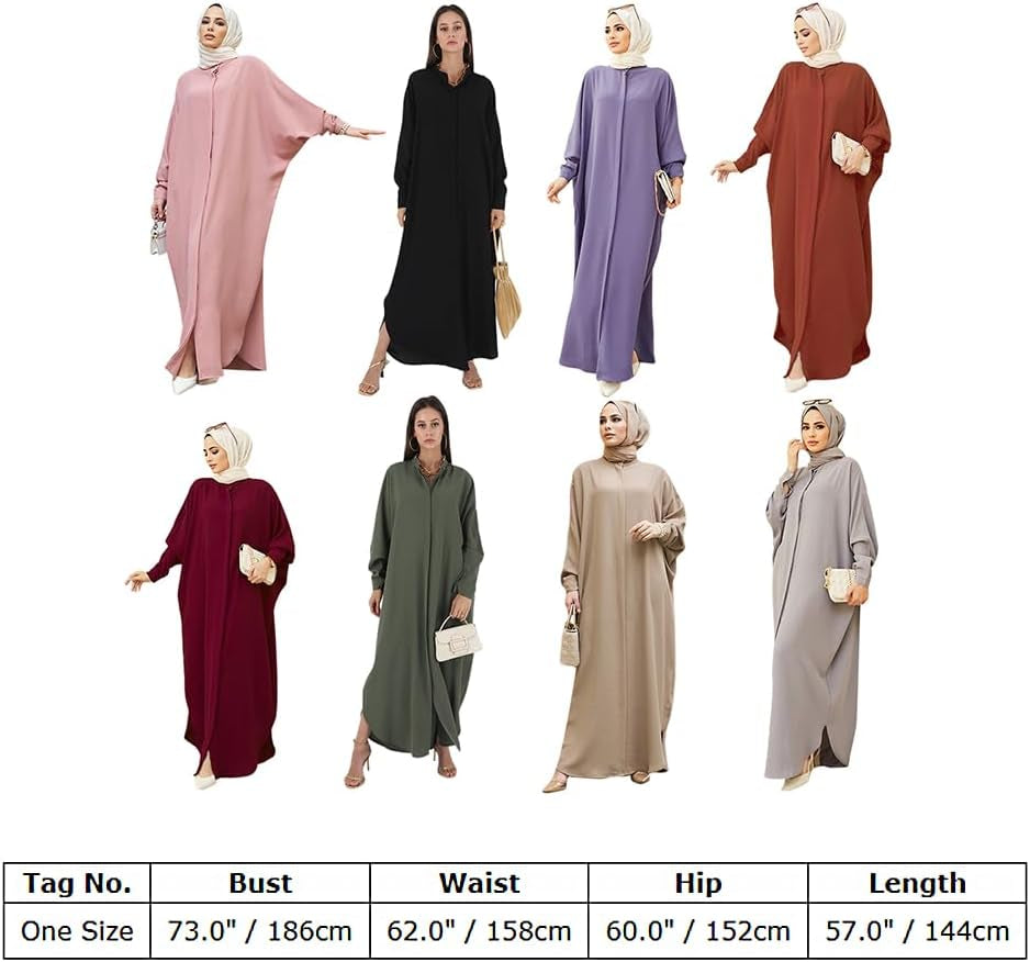 Women'S Muslim Dress Ramadan Abaya Batwing Sleeve Henley Shirt Prayer Kaftan Dubai Islamic Dress