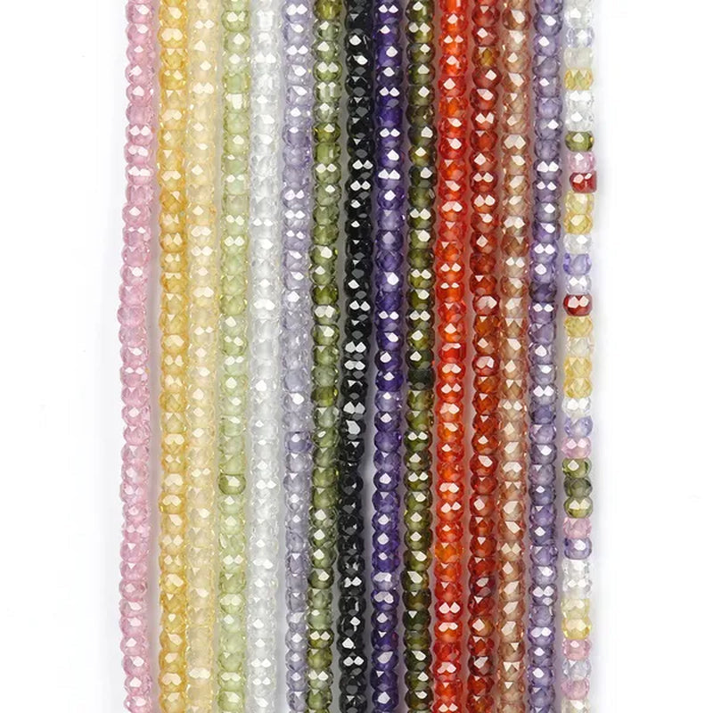 Multicolored 3X2Mm Shiny Faceted Natural Cubic Zirconia Stone Beads Abacus Tiny Beads Loose Spacer Beads for Jewelry Making DIY Slim Bracelet Women
