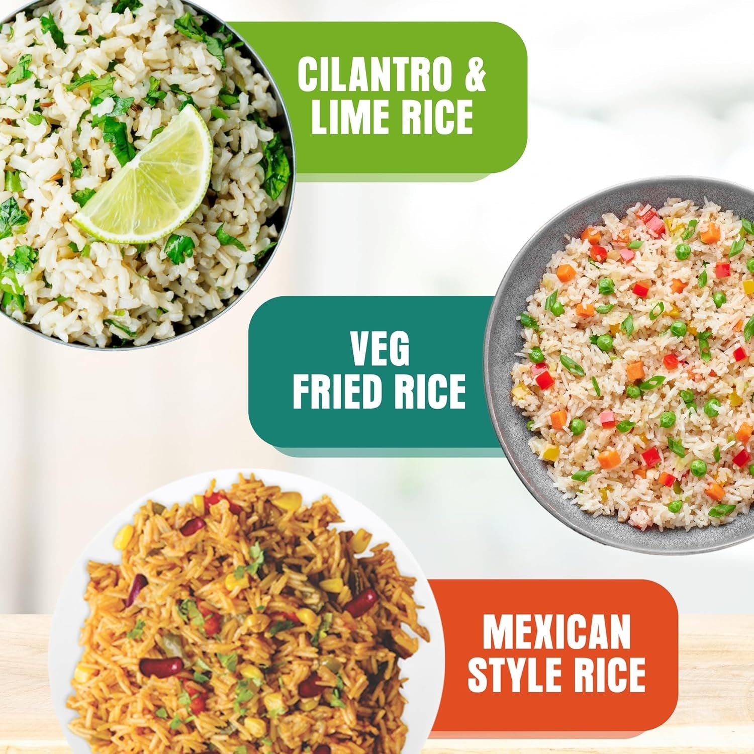 Heat & Eat Rice, Microwave Ready Rice in 90 Seconds, 3 Flavor Variety Pack, (6 Pack)