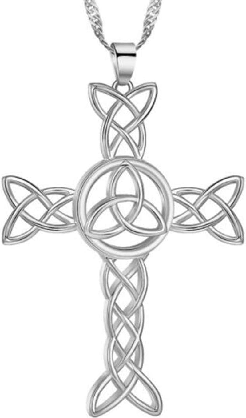 Stainless Steel Celtic Knot Christian Cross Religious Cocktail Party Statement Pendant Necklace