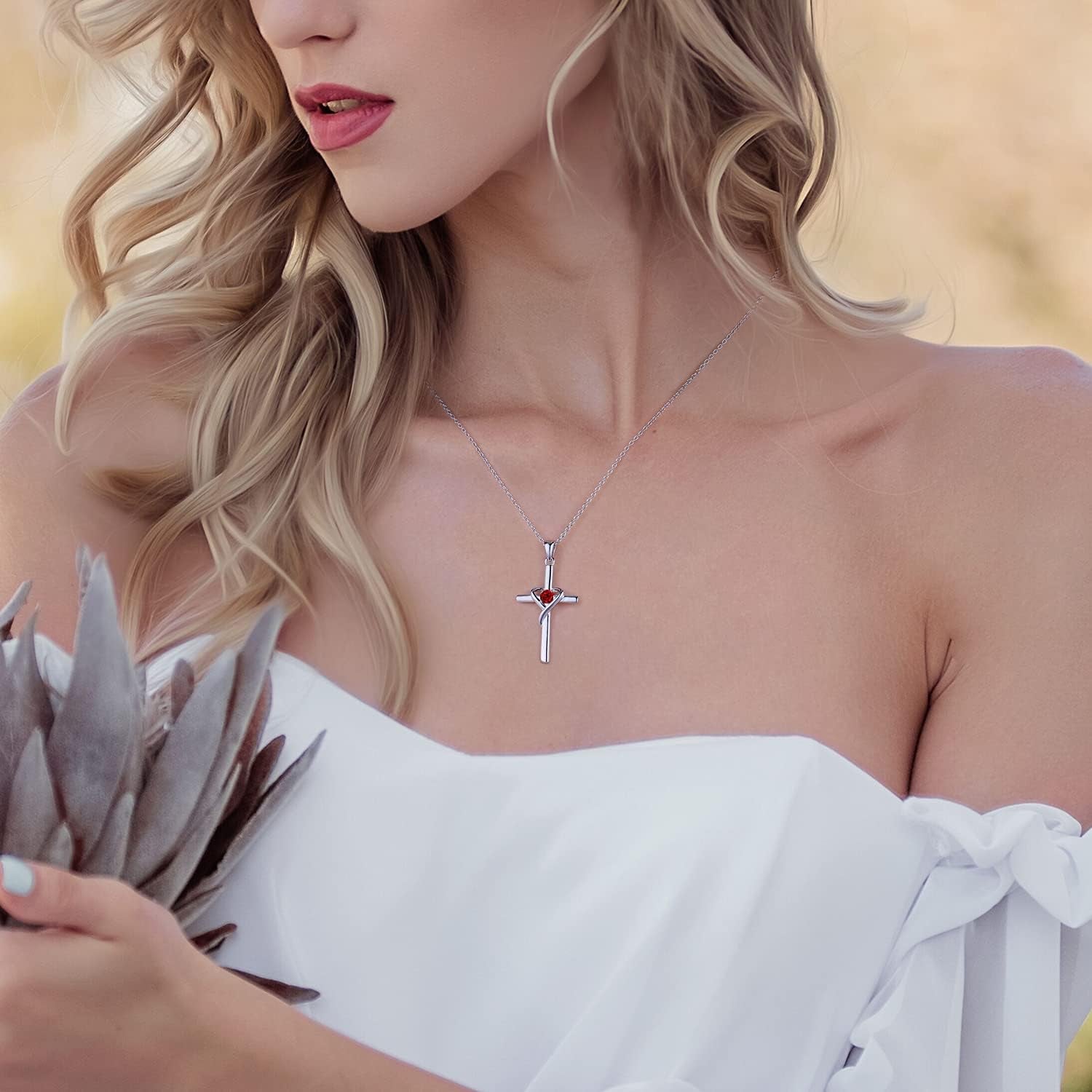 925 Sterling Silver Cross Necklace for Women Men 5A CZ Birthstone Necklaces 14K Gold Plated or Rose Gold Necklace for Easter or Holiday