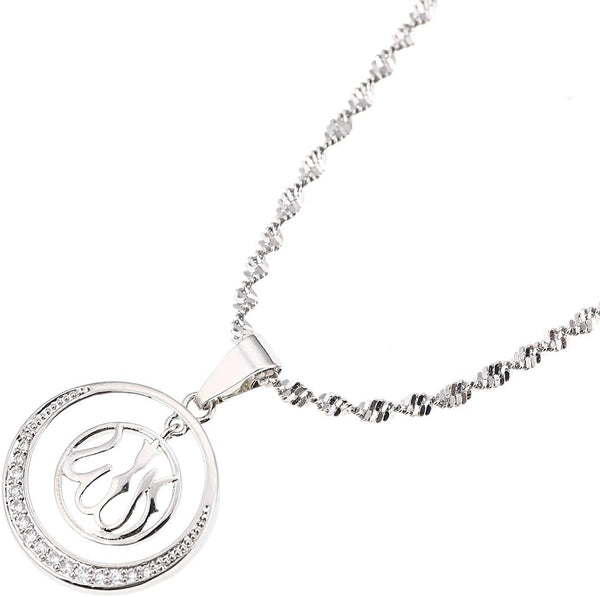 24K Gold Allah Pendant Necklace Pendant Islamic Muslim Rhinestone Jewelry