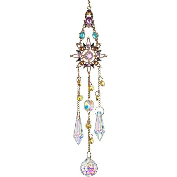 Crystal Rainbow Suncatcher with Rhinestones Hanging Glass Suncatcher for Window (MOON&STAR&SUN)
