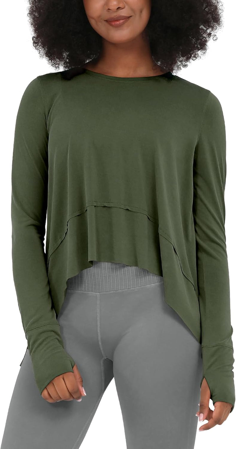 Long Sleeve Tee for Women with Thumb Hole Athletic Gym Workout Crop Tops Yoga Shirts
