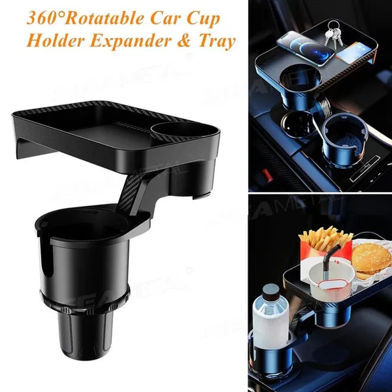 Multifunctional Car Cup Holder with Detachable Tray 360° Rotating Adjustable Car Food Eating Tray Table 3in1 Car Seat Cup Holder Water Bottle Drink Coffee Cleanse Storage