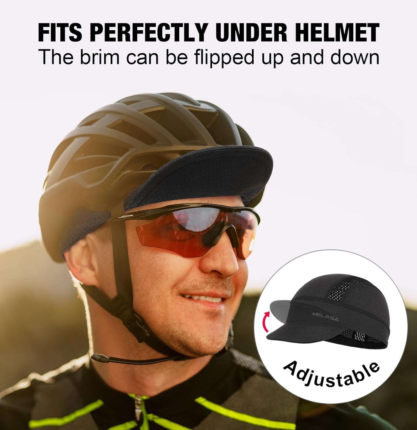 Cycling Cap, Cooling Skull Cap Helmet Liner with Sun Visor, Sun Protection Running Bike Cap for Men Women under Helmet