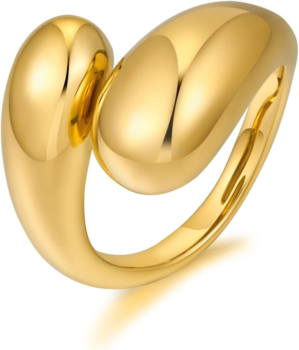 Chunky Dome Rings for Women Gold Silver Thick Teardrop Ring Adjustable Open Band Rings Waterdrop Stacking Ring Bold Statement Rings
