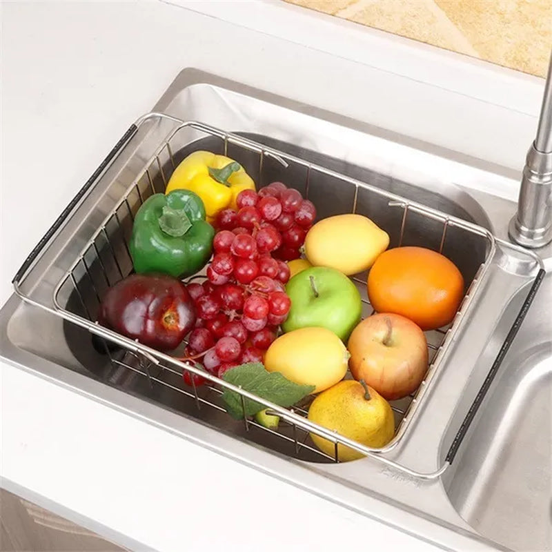 Kitchen Storage Organizer Dish Drainer Drying Rack Sink Holder Tray For Plates Bowl Cup Tableware Shelf Basket Adjustable Stainless Steel Dish Rack Drainer