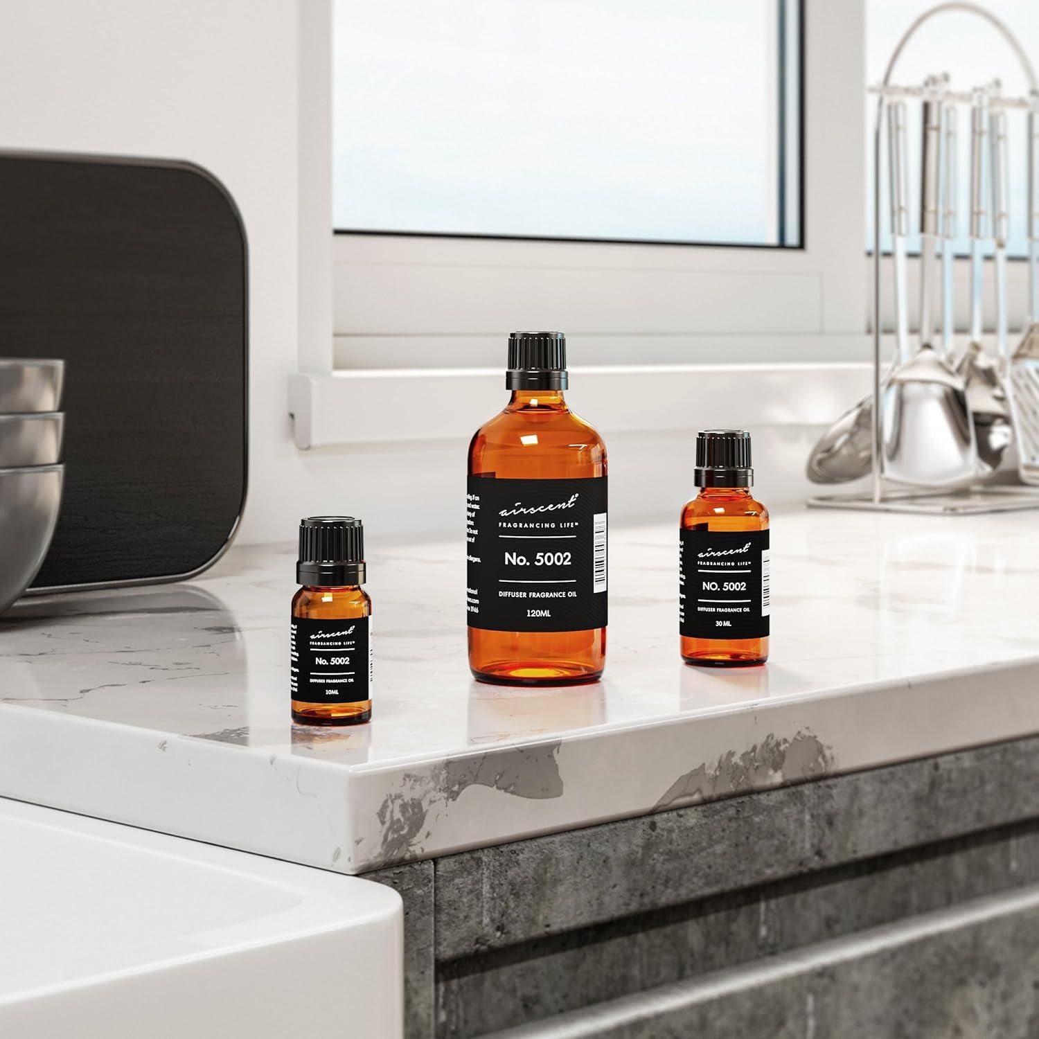 Airscent Creed-Aventus-Inspired Diffuser Oil - No. 5002 Perfume Dupe - Premium Fragrance Oil Blend for Ultrasonic and Waterless Diffusers and Crafting - 30 Ml, 1 Fl Oz Glass Bottle with Dropper