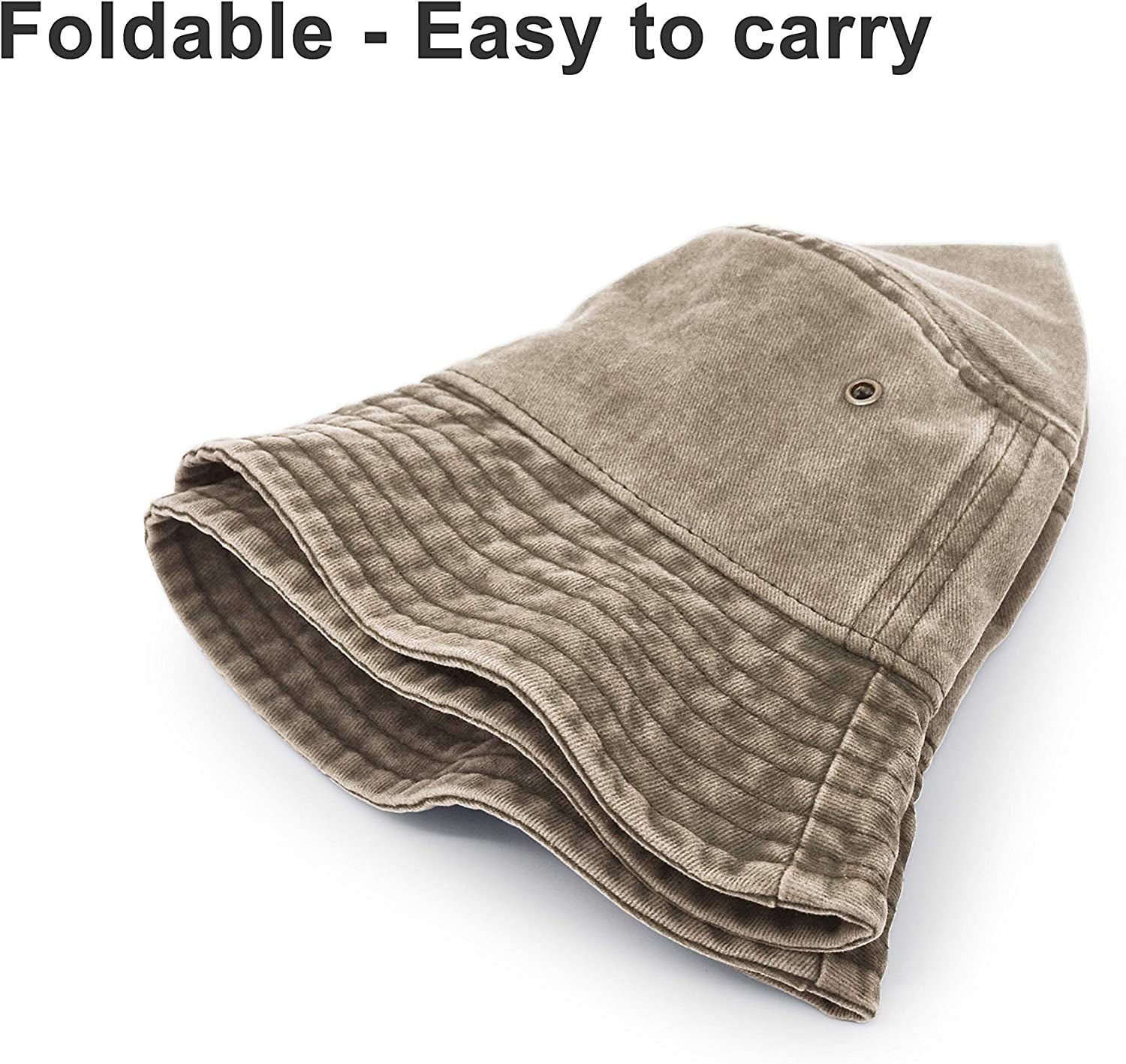 Bucket Hat, Wide Brim Washed Denim Cotton Outdoor Sun Hat Flat Top Cap for Fishing Hiking Beach Sports