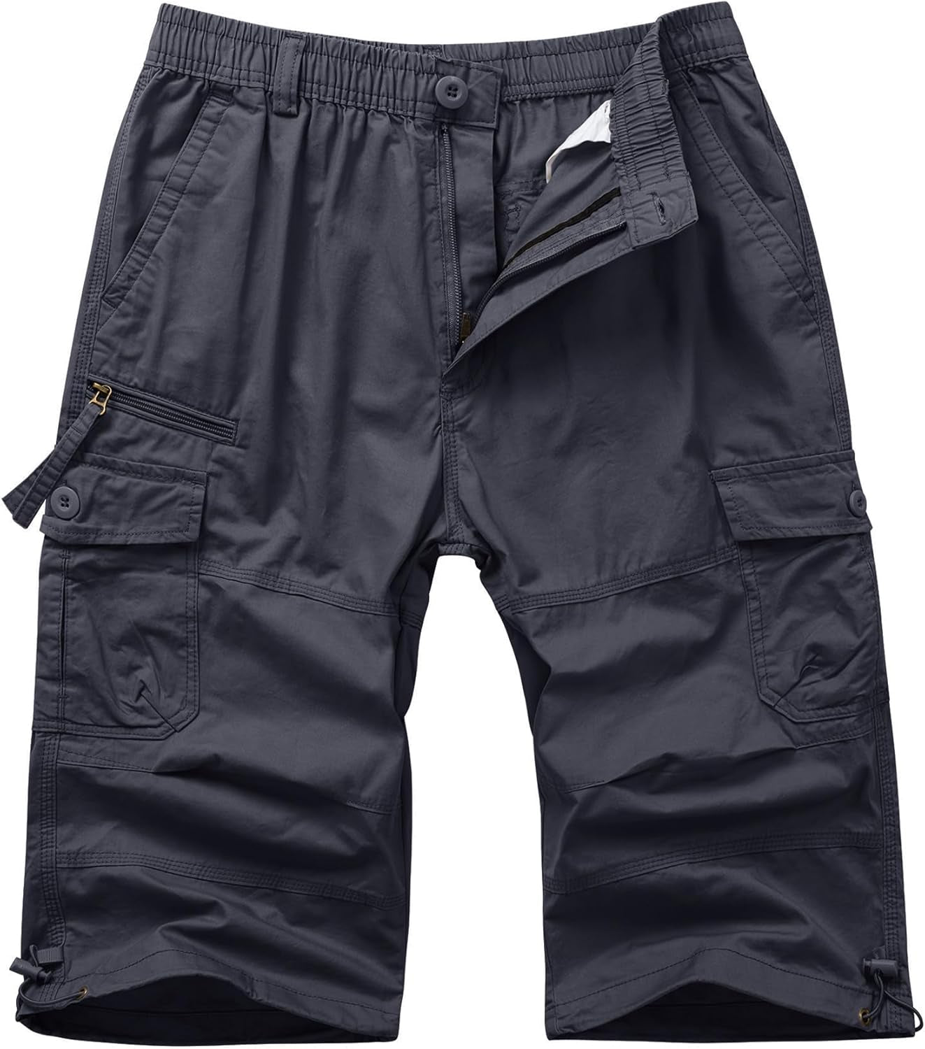 Men'S Cargo Shorts Casual Twill Elastic 3/4 Capri Pants below Knee Long Shorts with 7 Pockets