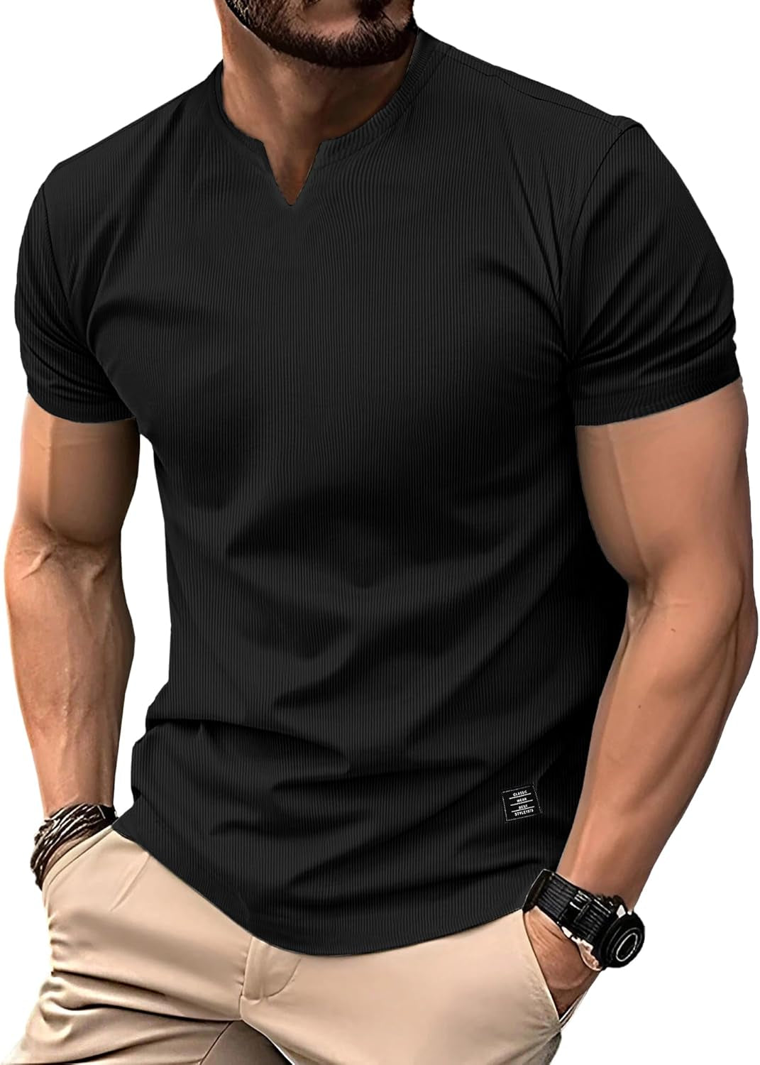 Mens Muscle T Shirts V Neck Short Sleeve Henley Shirt Hipster Longline Gym Workout Athletic Tee Shirts