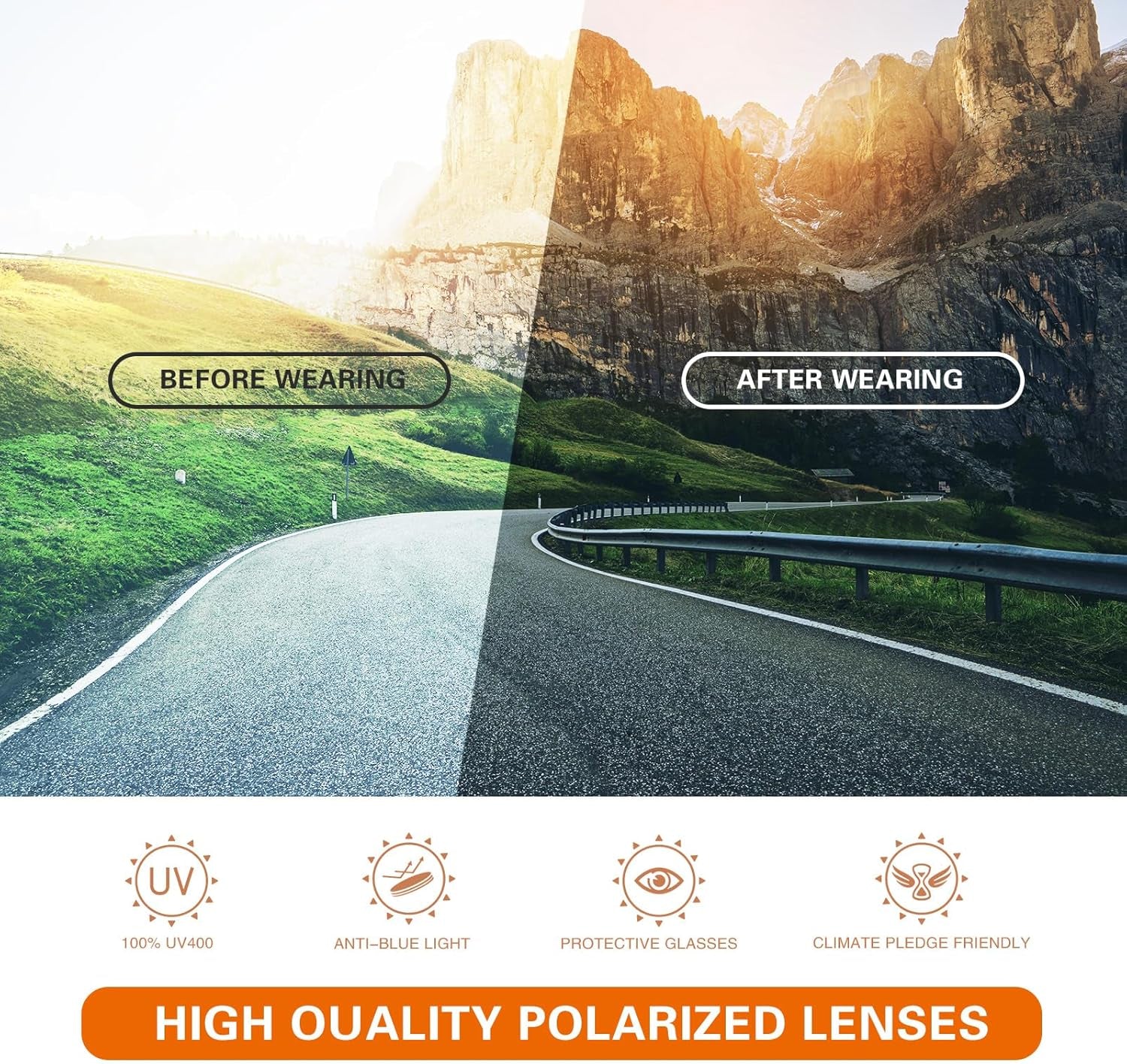 Sports Polarized Sunglasses for Men: Womens UV400 Protection Sun Glasses Wrap around Goggles for Fishing Driving TR90