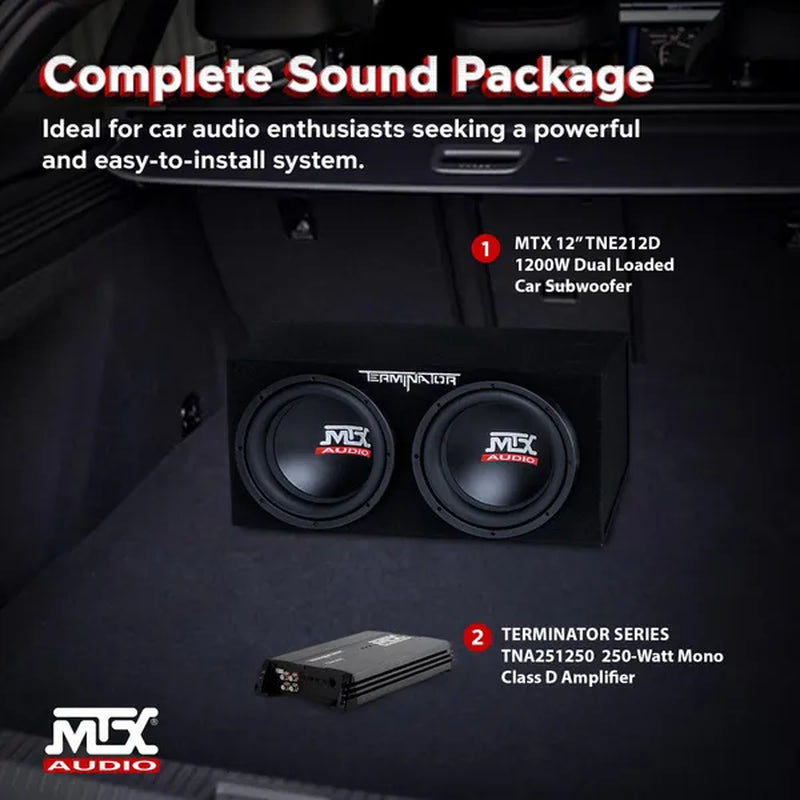 MTX TNP212D2 12" 1200W Dual Loaded Car Subwoofer Audio W/ Sub Box and Amplifier