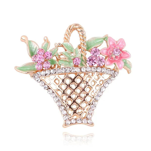 Fashion Hollow Flower Basket Diamond Brooch for Women Wedding Brooch Scarf Button Dress Wearing Brooches