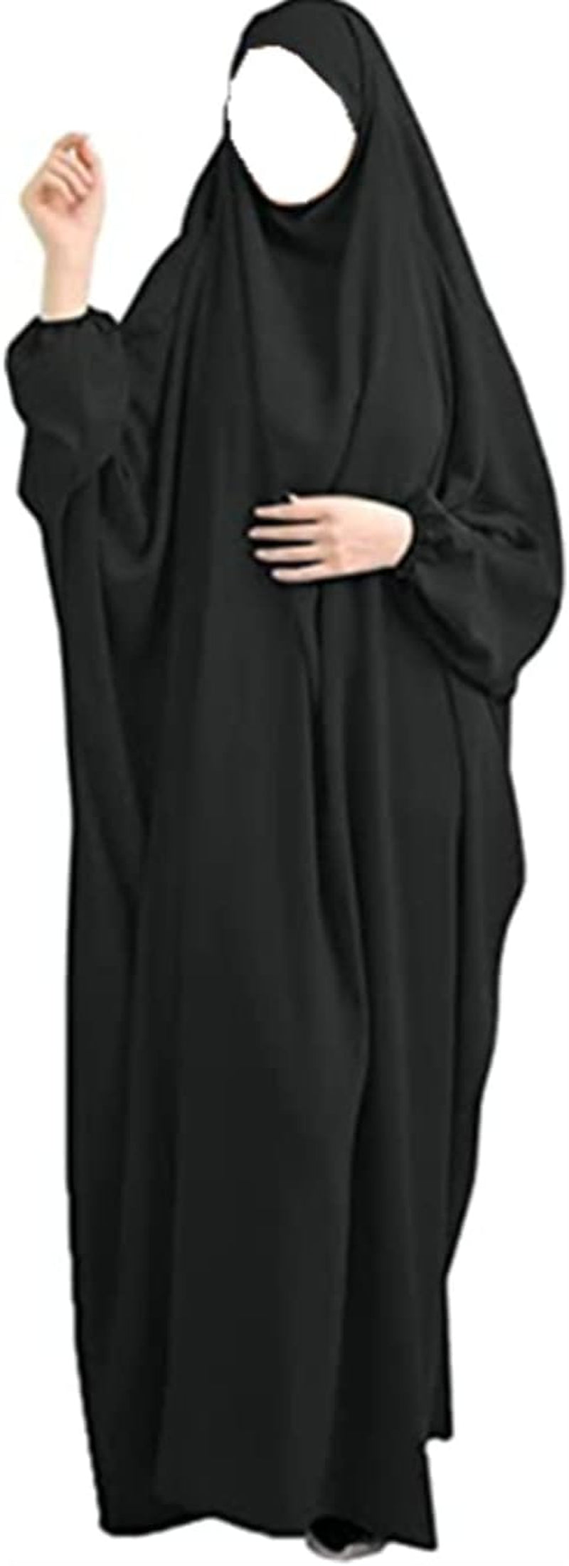 Women Muslim One-Piece Loose Full Cover Long Dress One-Size Overall Hijab Hooded Prayer Dress