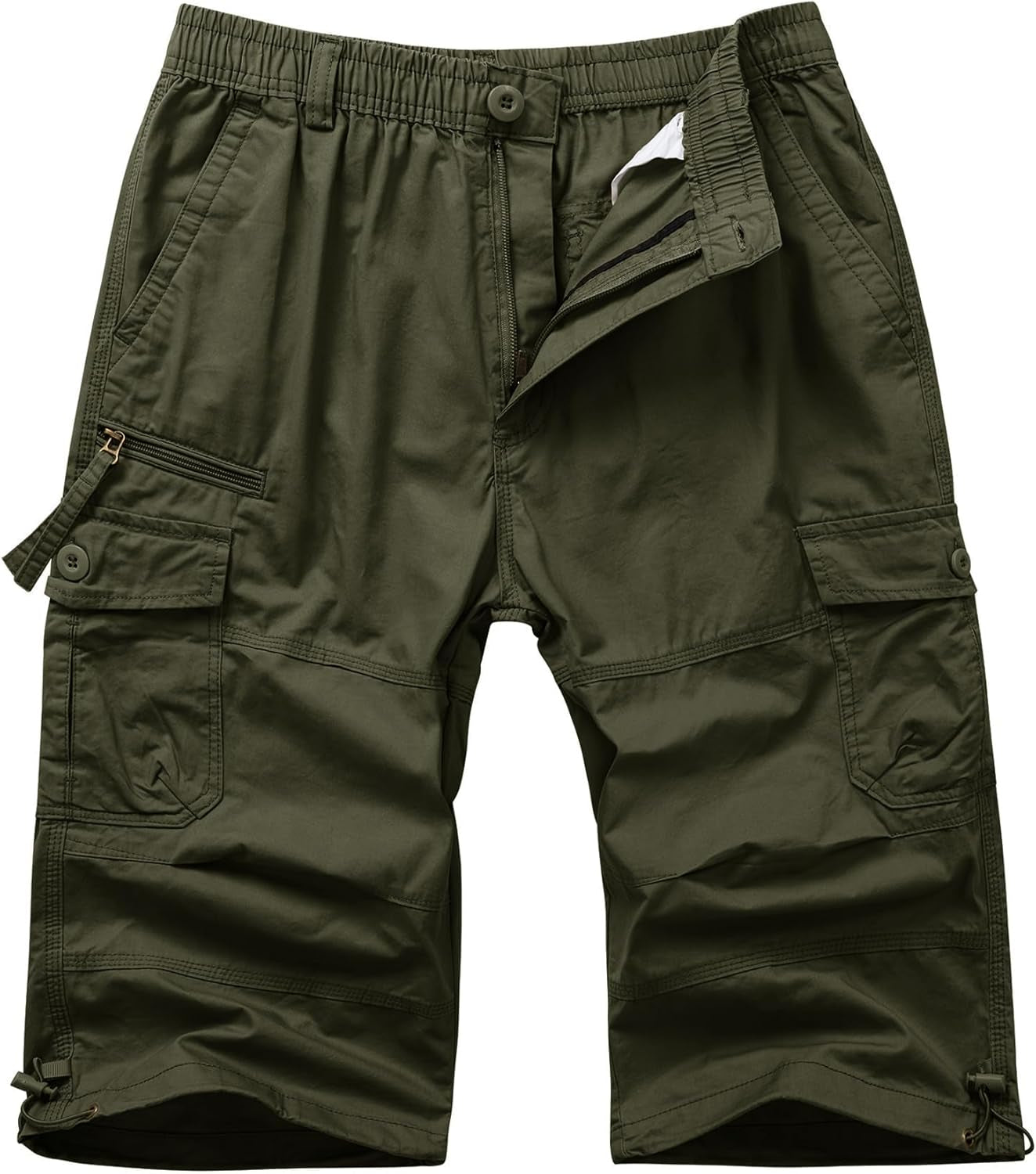 Men'S Cargo Shorts Casual Twill Elastic 3/4 Capri Pants below Knee Long Shorts with 7 Pockets