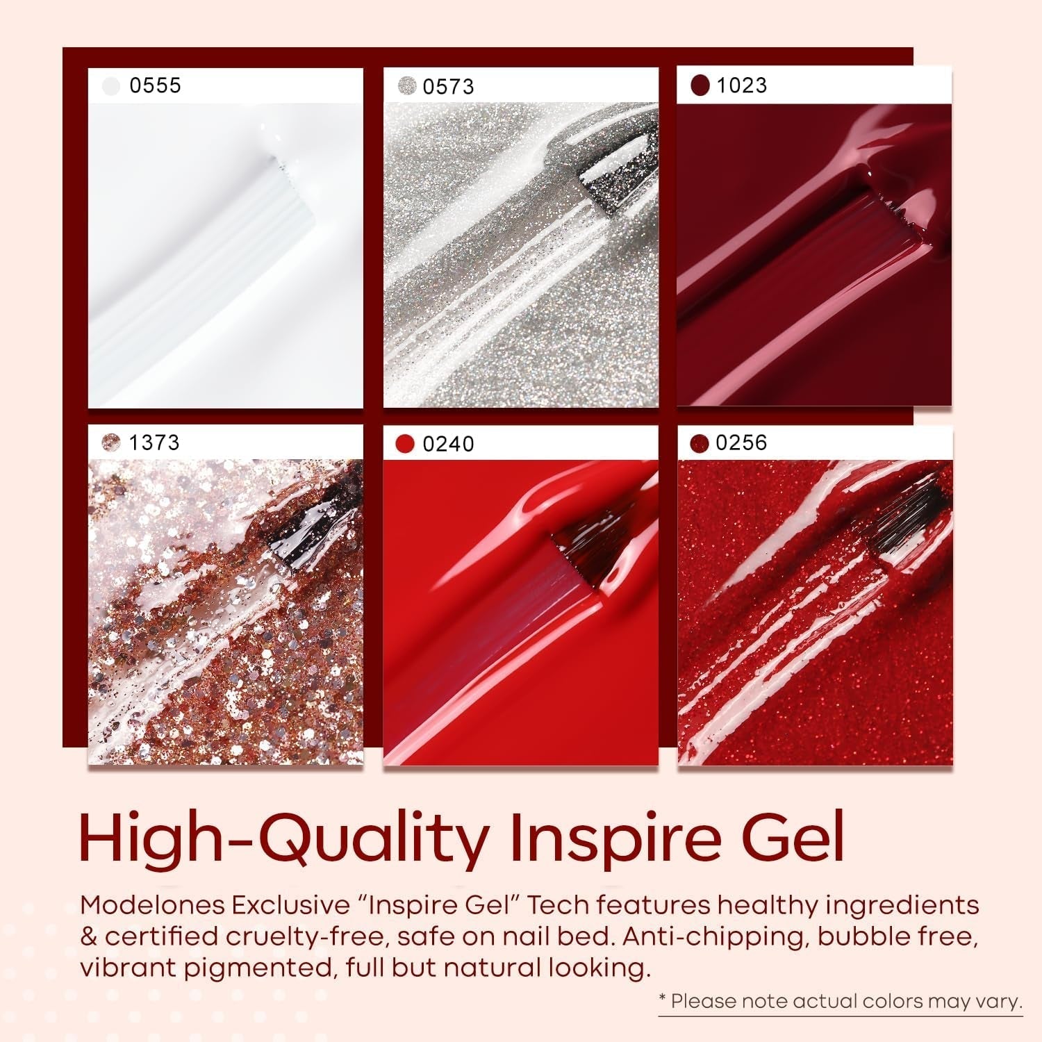 Red Gel Nail Polish Set 6 Colors, White Glitter Sparkle Bright Burgundy Dark Rose Champagne Silver Candy Cane Nail Gel Kit Soak off Nail Art Gel Manicure Salon DIY Gift Women