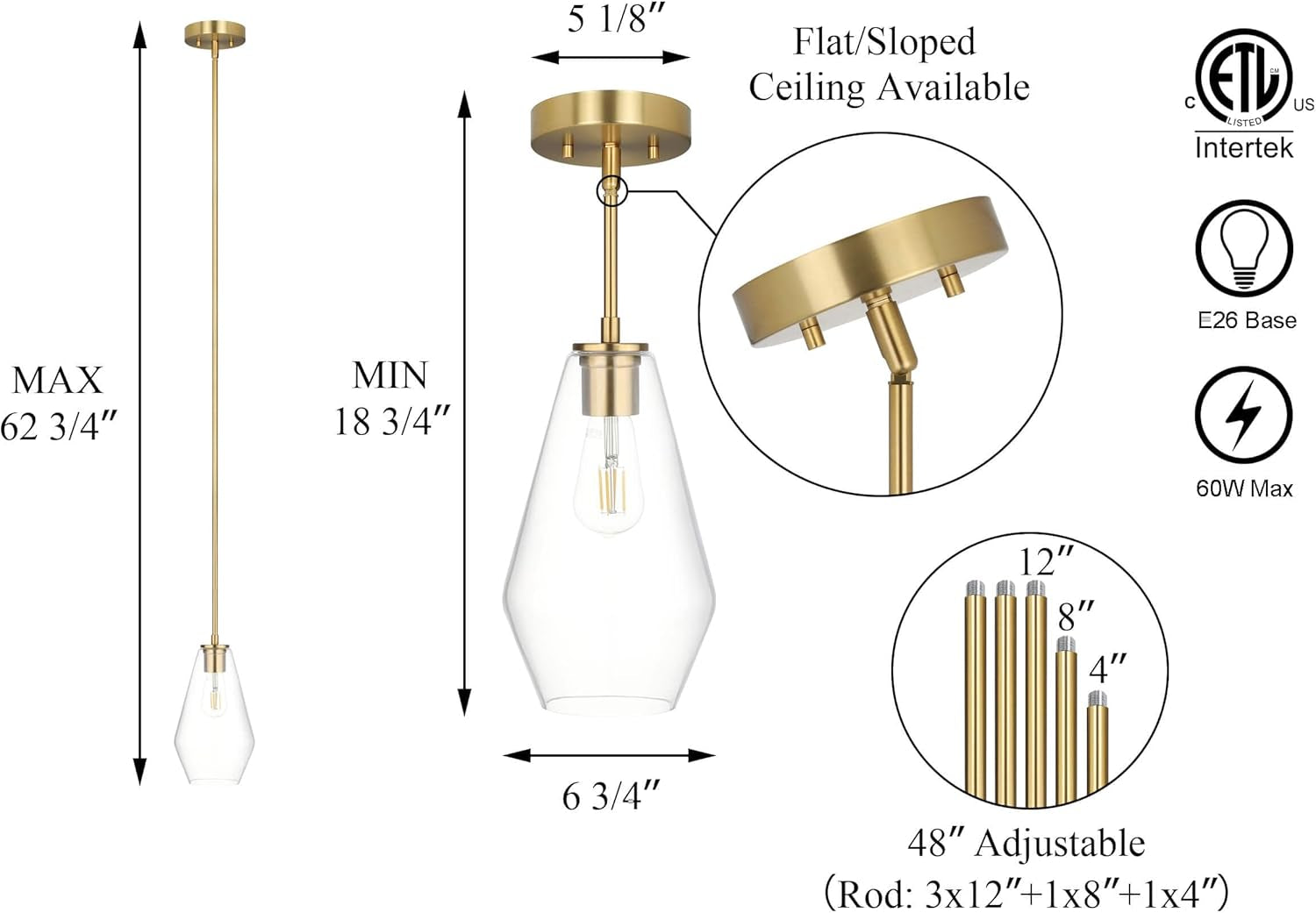Brass Pendant Lights Ktichen Island, Modern Farmhouse Dining Room Light Fixtures over Table Brushed Brass Glass Kitchen Hanging Lights for Bedroom,Bar,Sink XB-P1228-BS