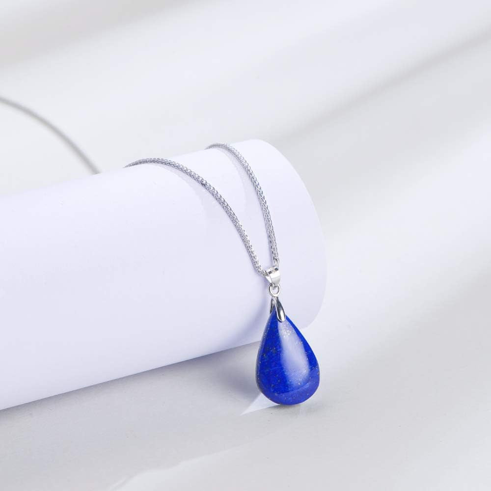 925 Sterling Silver Natural Crytral for Womens Pendant Necklace, Gemstone Birthstone with 17.8" Silver Chain Ladies
