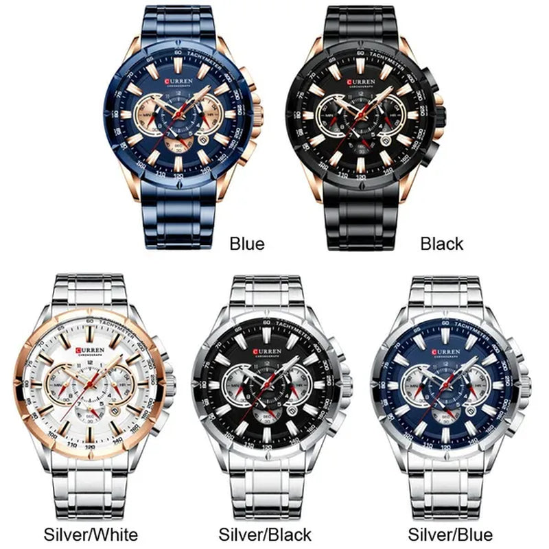 CURREN 8363 Watches For Men Luxury Chronograph Calendar Day Quartz Full Steel Men's Wristwatch
