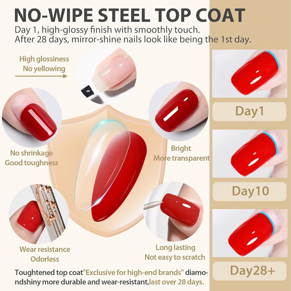 Gel Base Top Coat Set, 2PCS Gel Top Base Coat Gel Polish U V for Gel Nail Polish, Diamond Shiny, Protects Nails Healthy, Clear Gel Base Coat & No Wipe Top Coat for DIY Nail Art Home