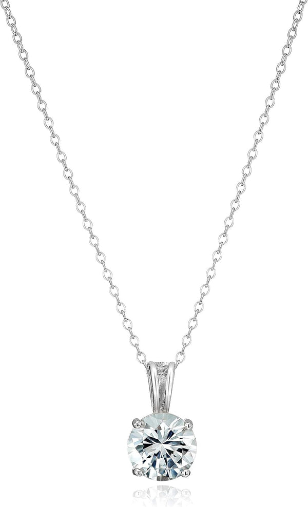 Sterling Silver round Cut Birthstone Pendant Necklace 18" (Previously Amazon Collection)