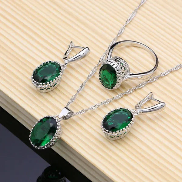 Natural 925 Sterling Silver Jewelry Green Emerald Jewelry Sets Wedding Women Earrings/Pendant/Necklace/Ring/Bracelets
