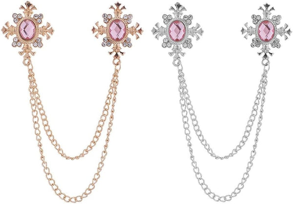 2 Pcs Men'S and Women'S Shirt Collar Tassel Rhinestone Accessories Diamond Crossing Collar Chain Fashion Versatile Suit Brooch(Multi -Color Optional)