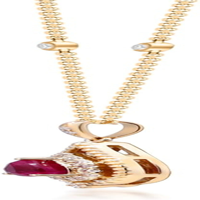 Women'S 14K Yellow Gold Mozambique Genuine Hot Pink Ruby Pendant with Diamonds (Pear-Cut) Shaped (QA0940P-BY)