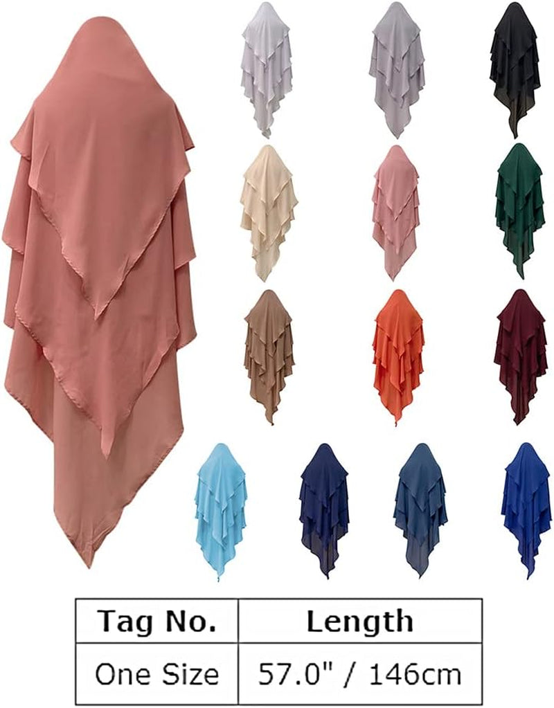 Long Khimar Hijab Scarf Wrap 3 Layer Abaya Jilbab Muslim Islam Women Niqab Jilbab Ramadan Eid Prayer Garment
