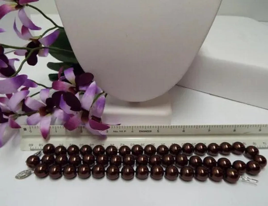 Rare Rich Chocolate Color 14Mm 1 Pc South Sea Shell Pearl Necklace Bracelet Set