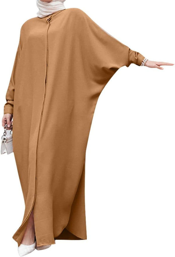 Women'S Muslim Dress Ramadan Abaya Batwing Sleeve Henley Shirt Prayer Kaftan Dubai Islamic Dress