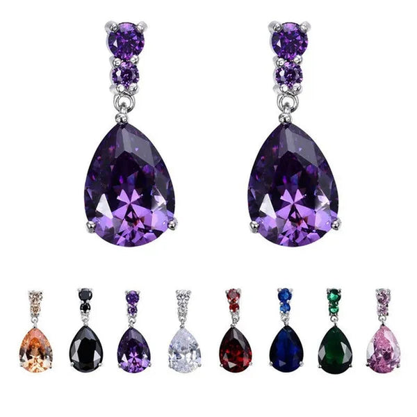 Women's Teardrop Clear CZ Drop/Dangle Natural Gemstone Morganite Stud Drop Dangle Earrings 925 Sterling Silver Wedding Jewelry/Aquamarine/Topaz/Amethyst/RubyEmerald/Sapphire/Black&White Pink Gemstone