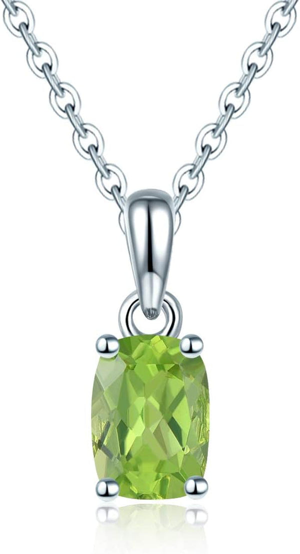 Women Pendant Necklace Sterling Silver Solid 925 Setting Cushion Cut 7X5Mm Natural Gemstone Birthstone Pendants Rhodium Plated Classic Fine Jewelry for Her