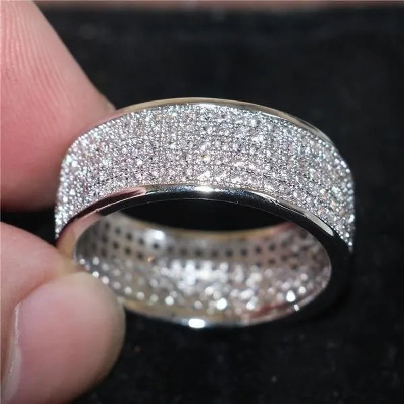 New Solid Sterling Silver White Sapphire Diamond Wedding Band Rings Engagement Anniversary Party Jewelry Size 5-12